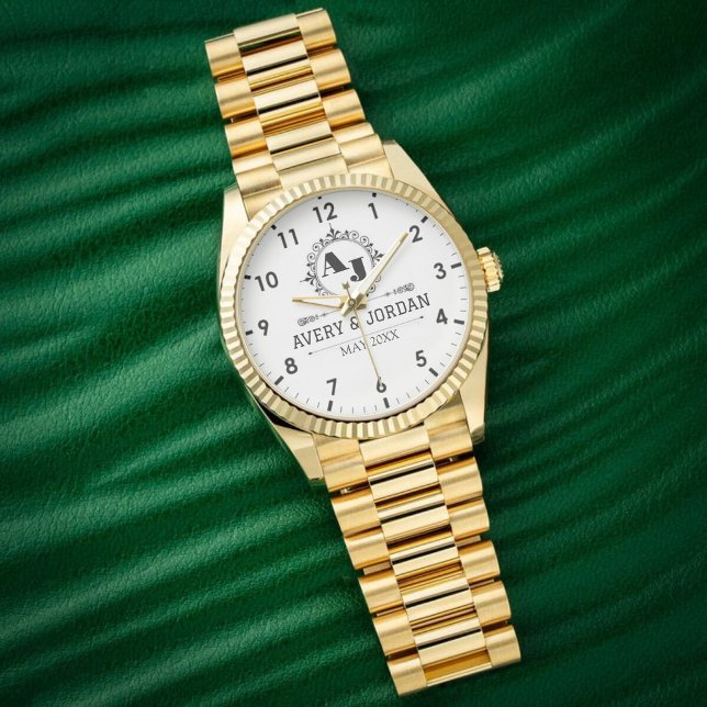 Luxury Monogram Elegant Initials White and black 腕時計 (クリエイターアップロード済み)