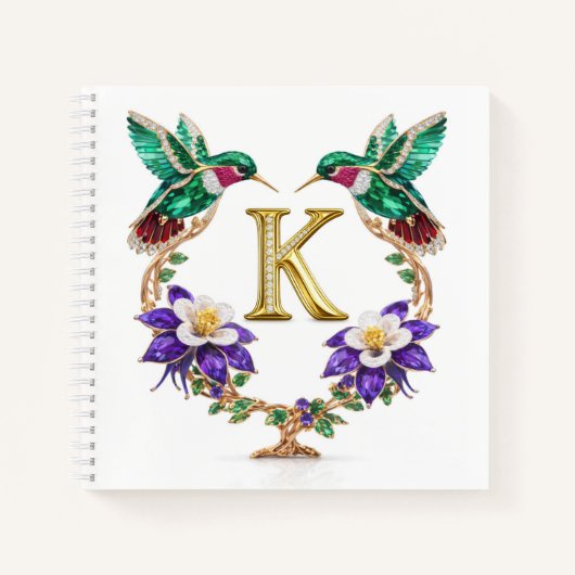 Luxury Monogram K Hummingbird Jeweled Gift ノートブック (正面)