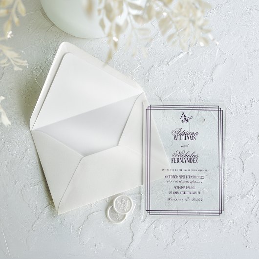 Luxury Monogram Purple Wedding アクリル招待状