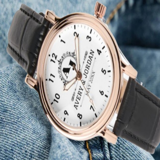 Luxury Monogram with Elegant Initials White 腕時計 (クリエイターアップロード済み)