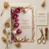 Luxury Mulberry Tulip Gold Baroque Opulent Wedding 招待状