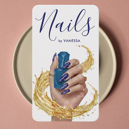 Luxury Nail Artist Manicurist Cobalt Blue Gold 名刺