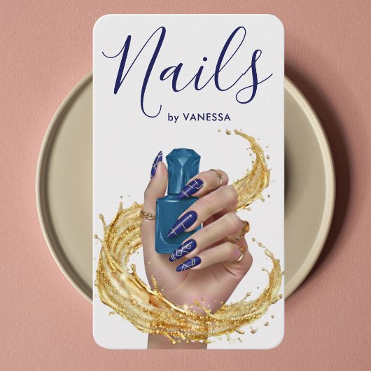 Luxury Nail Artist Manicurist Cobalt Blue Gold 名刺
