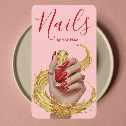 Luxury Nail Artist Manicurist Pink & Gold Nail Art 名刺
