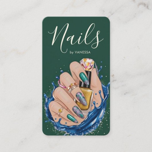 Luxury Nail Studio Dark Green Manicurist Artist 名刺 (正面)