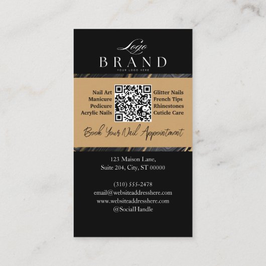 Luxury Nail Technician Artist Black Gold Agate 名刺 (裏面)