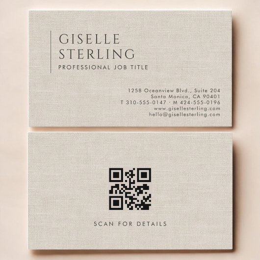 Luxury Natural Linen QR Code 名刺