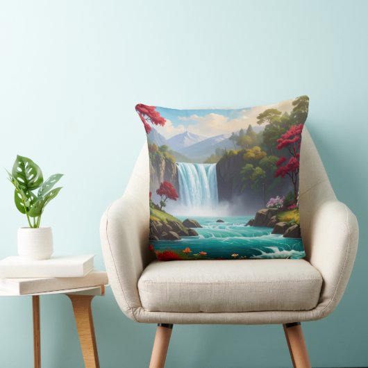 Luxury Nature Waterfall Throw Pillow -Scenic décor クッション (椅子)