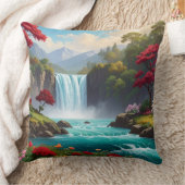 Luxury Nature Waterfall Throw Pillow -Scenic décor クッション (ブランケット)