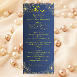 Luxury Navy and Gold Floral Wedding Menu Card メニュー