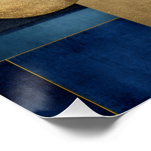 Luxury Navy Beige Gold Geometric Composition ポスター (コーナー)