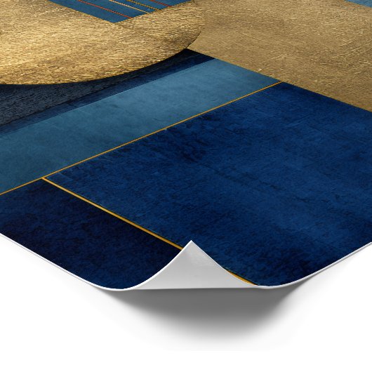 Luxury Navy Beige Gold Geometric Composition ポスター (角)