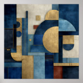 Luxury Navy Beige Gold Geometric Composition ポスター (正面)