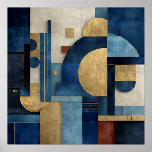 Luxury Navy Beige Gold Geometric Composition ポスター (正面)