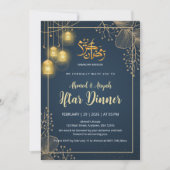 Luxury Navy Blue and Gold Glitter Frame Iftar 招待状 (正面)