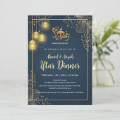 Luxury Navy Blue and Gold Glitter Frame Iftar 招待状 (スタンド正面)