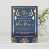 Luxury Navy Blue and Gold Mandala Iftar Dinner 招待状 (スタンド正面)