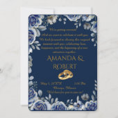 Luxury Navy Blue and Gold Wedding Invitation with  招待状 (正面)