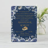 Luxury Navy Blue and Gold Wedding Invitation with  招待状 (スタンド正面)