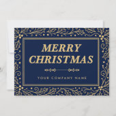 Luxury Navy Blue & Antique-Gold Business Christmas シーズンカード (正面)