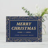 Luxury Navy Blue & Antique-Gold Business Christmas シーズンカード (スタンド正面)