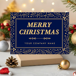 Luxury Navy Blue & Antique-Gold Business Christmas シーズンカード