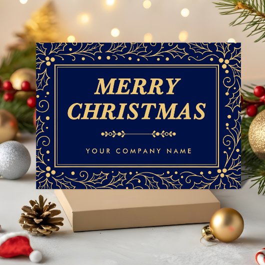 Luxury Navy Blue & Antique-Gold Business Christmas シーズンカード