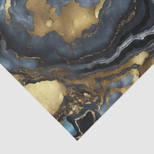 Luxury Navy Blue Black Faux Gold Marble Agate 薄葉紙 (詳細)