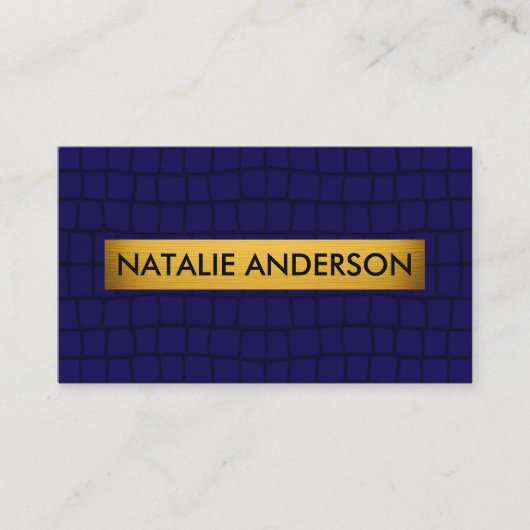 Luxury Navy Blue Crocodile Texture & Gold 名刺 (正面)
