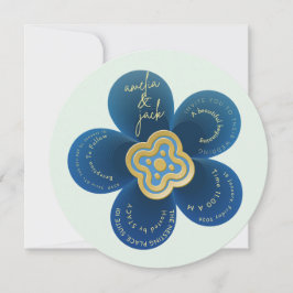Luxury Navy Blue Floral Wedding Invitation - Custo 招待状