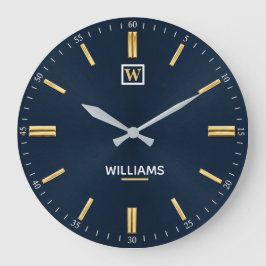 Luxury Navy Blue & Gold Minimalist ラージ壁時計