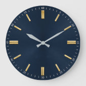 Luxury Navy Blue & Gold Minimalist ラージ壁時計 (正面)