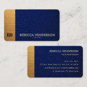 Luxury Navy Blue Leather Gold Accent Monogram  名刺 (正面/裏面)