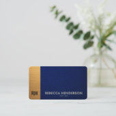Luxury Navy Blue Leather Gold Accent Monogram  名刺 (スタンド正面)