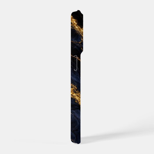 Luxury Navy Blue Marble Gold/Black Vein Phone Case iPhoneケース (右側面)
