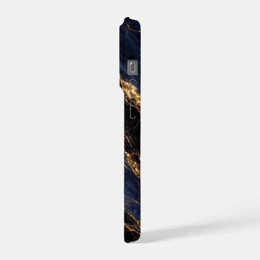 Luxury Navy Blue Marble Gold/Black Vein Phone Case iPhoneケース (左側面)