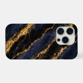 Luxury Navy Blue Marble Gold/Black Vein Phone Case iPhoneケース (裏面横)