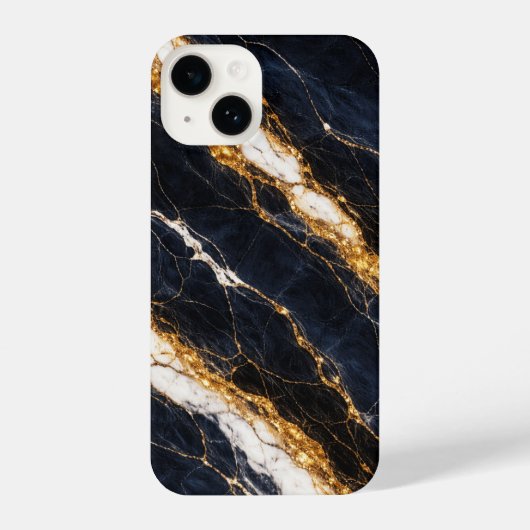 Luxury Navy Blue Marble Gold/White Vein Phone Case iPhoneケース (裏面)