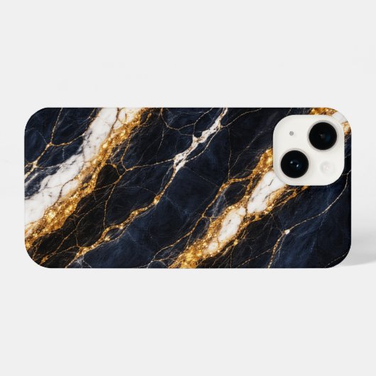 Luxury Navy Blue Marble Gold/White Vein Phone Case iPhoneケース (裏面横)