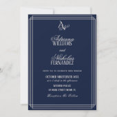 Luxury Navy Blue Monogram Wedding 招待状 (正面)
