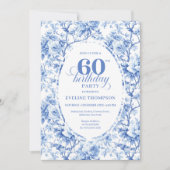 Luxury Navy Blue Roses Toile 60th Birthday Invite 招待状 (正面)