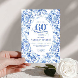 Luxury Navy Blue Roses Toile 60th Birthday Invite 招待状