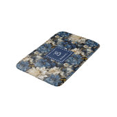 Luxury Navy Flowers Custom Name Floral Bath Mat バスマット (アングル)