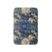 Luxury Navy Flowers Custom Name Floral Bath Mat バスマット (正面縦)