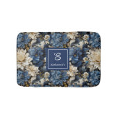 Luxury Navy Flowers Custom Name Floral Bath Mat バスマット (正面)