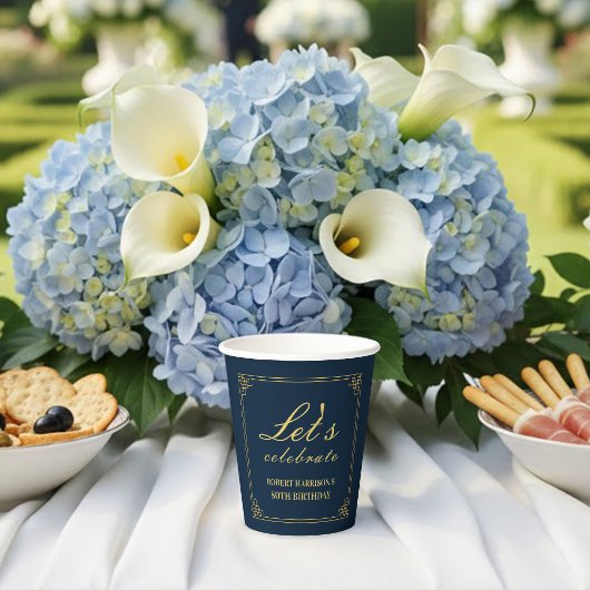 Luxury Navy Gold 80th Birthday Let's Celebrate 紙コップ