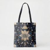 Luxury Navy Gold Floral トートバッグ (正面)