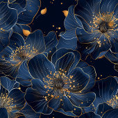 Luxury Navy Gold Floral Pattern Curtain Bathroom シャワーカーテン