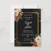 Luxury Navy & Gold Floral Wedding Invitation 出欠カード (正面)