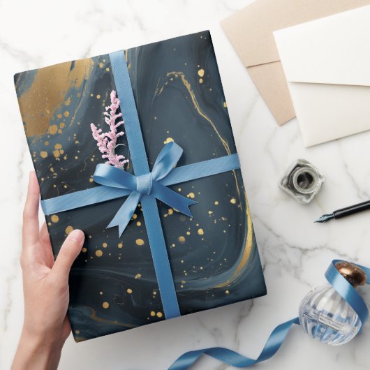 Luxury Navy Gold Fluid Motion Abstract Pattern ラッピングペーパー (ギフト)